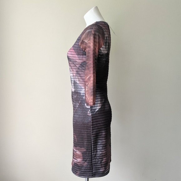 DESIGUAL Rosa Glam Abstract Floral Stripe Midi Sheath Dress M NWT - Picture 3 of 13